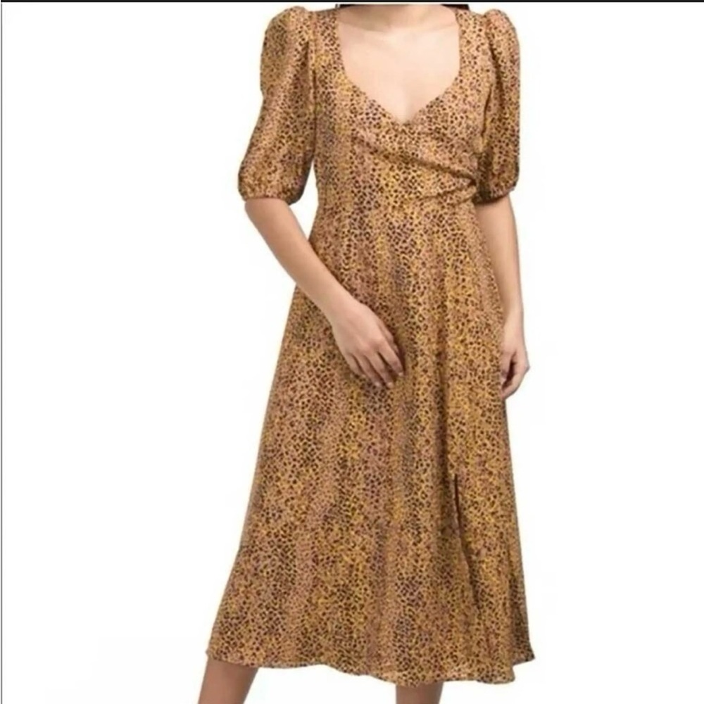 Wayf Rust Leopard Print Maxi Dress with Puff Sleeves